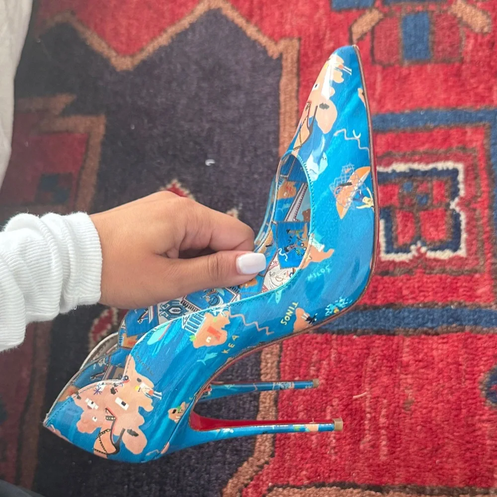 Christian Louboutin Blue and Beige Patterned Heels - Picture 2 of 3